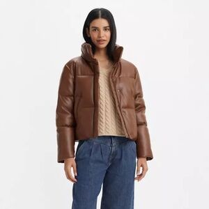NEW Levi's Women's Faux Leather Puffer Jacket - Brown - Size Medium